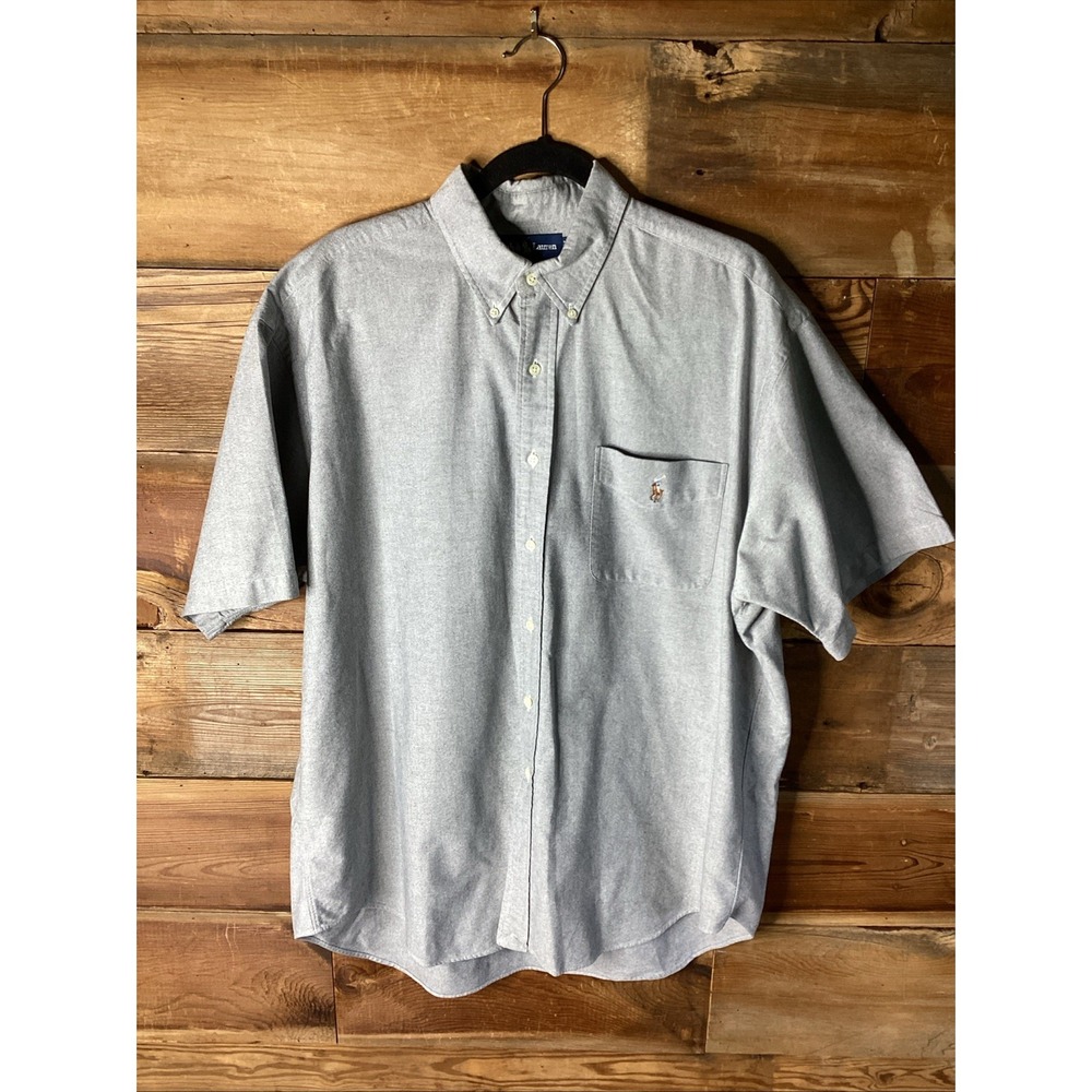 Ralph Lauren 100% Cotton Blake Blue Button Down Short Sleeve Top XL